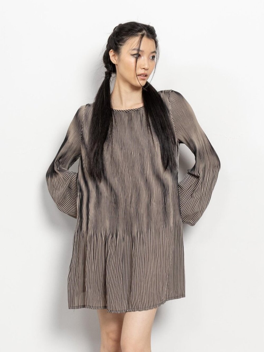 LONG SLEEVE DRESSES Vintage Stripes Stretchy Tent Oversize / Medium